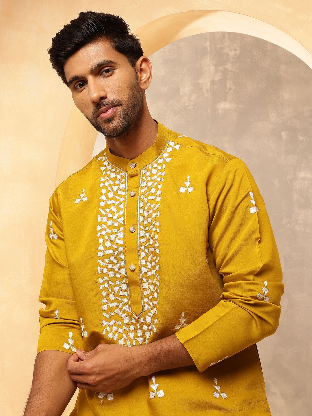 Anouk Geometrik Sulam Kolar Jalur Benang Bekerja Lurus Kapas Sutera Kurta