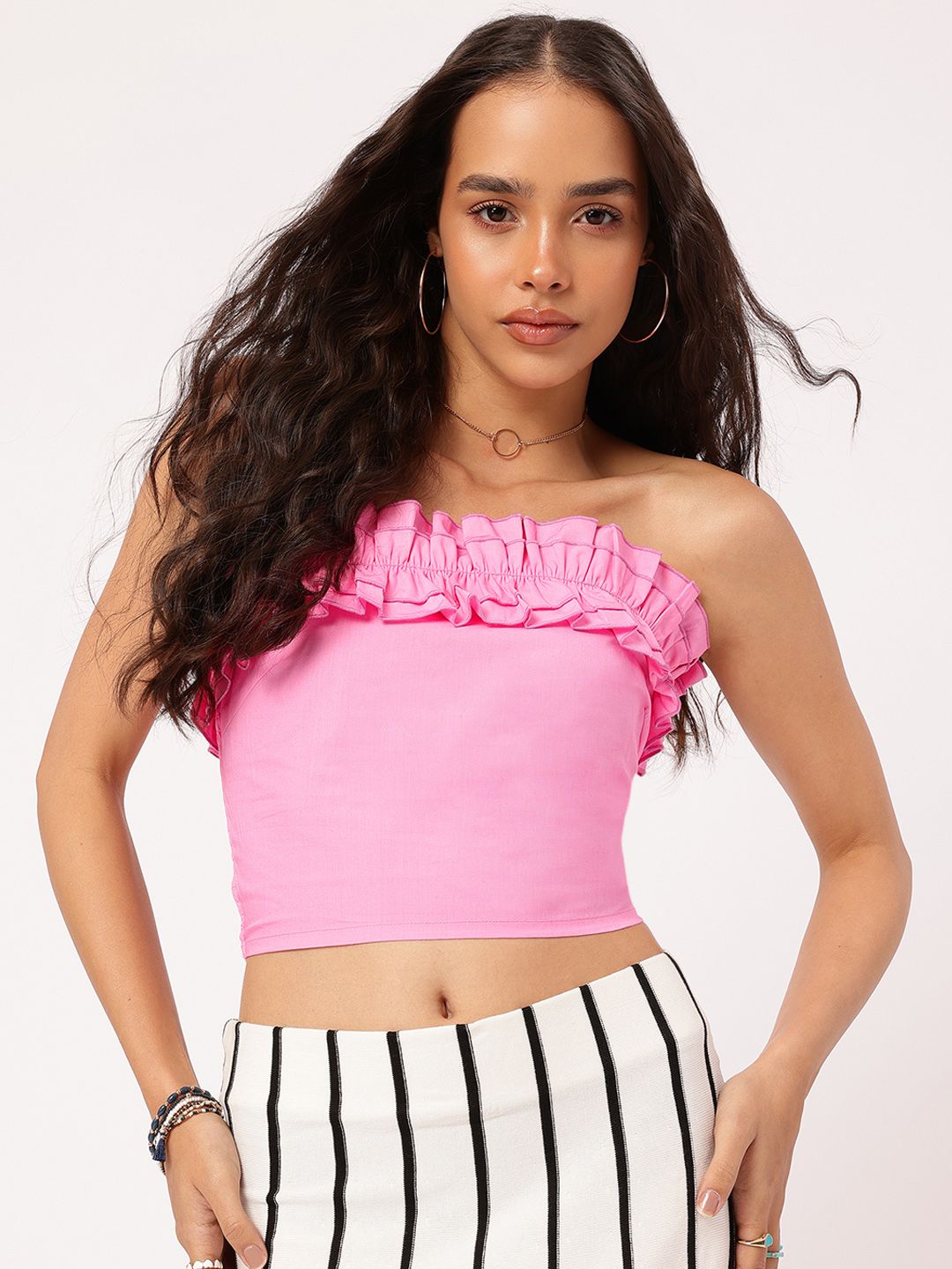 DressBerry Dollface Chic Ruffle Detail Smocked Tube Top