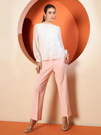 Antheaa Women Smart Straight Comfort Fit Wide Leg Trousers
