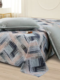 Story@home Grey Abstract Printed 240 TC Satin Finish Queen Bedsheet Set