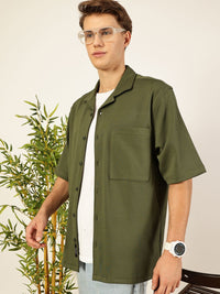 Thomas Scott Men Premium Cuban Collar Textured Cotton Casual Shirt