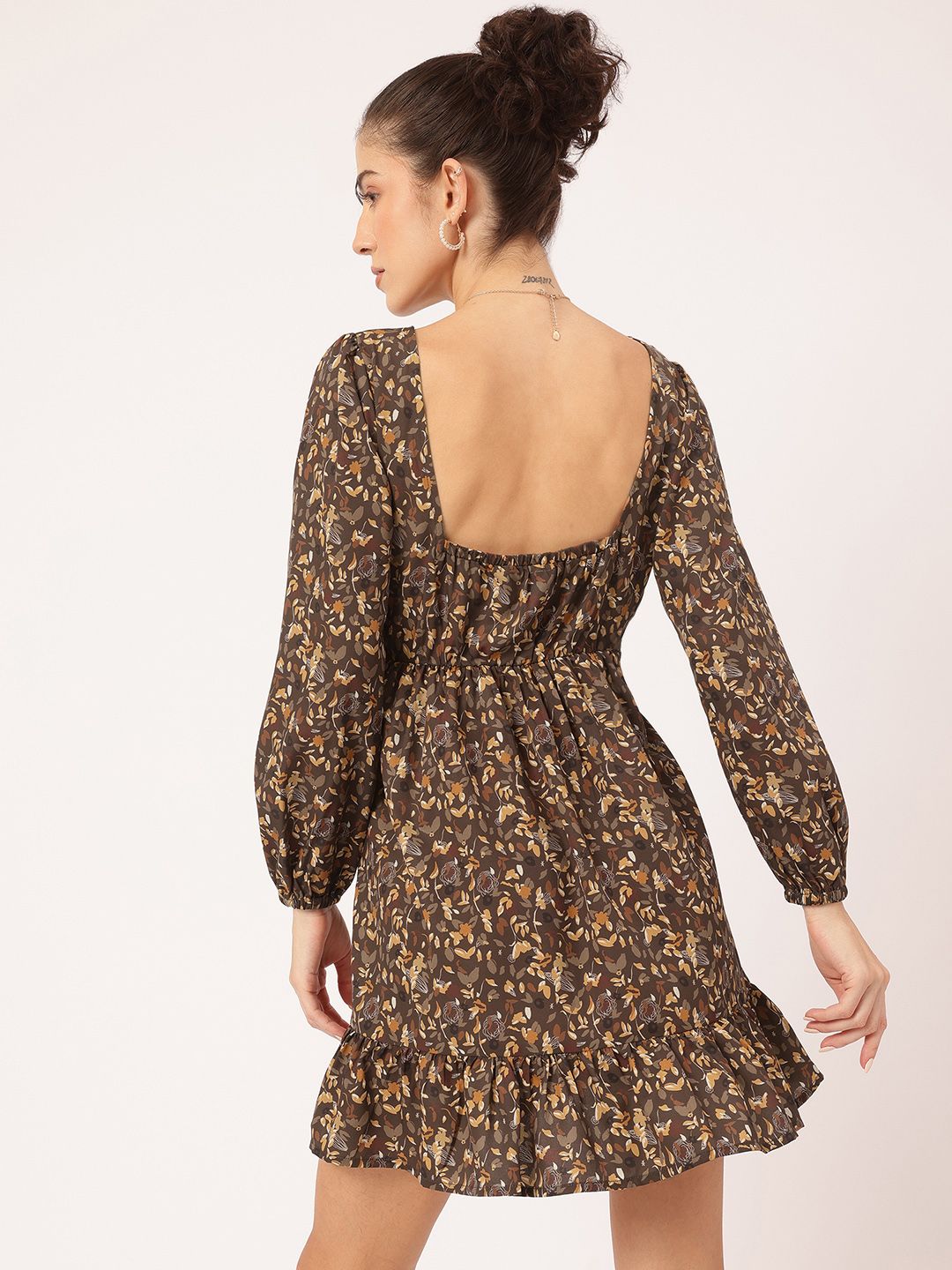 DressBerry Soft & Sassy Puff Sleeve Floral Printed Empire Mini Dress
