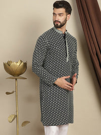 Anouk Geometric Printed Mandarin Collar Thread Work Lengan Panjang Cotton Kurta