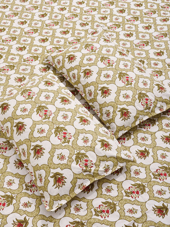 KLOTTHE Kuning & Hijau Bercetak 300 TC Cadar Katil Double Dengan 2 Sarung Bantal- 2.5 m x 2.25 m