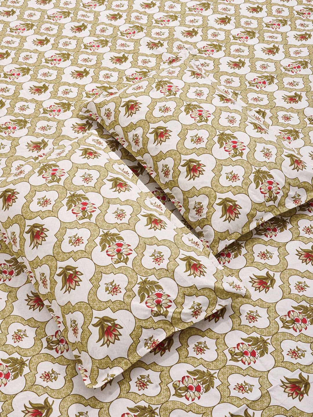 KLOTTHE Kuning & Hijau Bercetak 300 TC Cadar Katil Double Dengan 2 Sarung Bantal- 2.5 m x 2.25 m