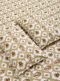 KLOTTHE Kuning & Hijau Bercetak 300 TC Cadar Katil Double Dengan 2 Sarung Bantal- 2.5 m x 2.25 m