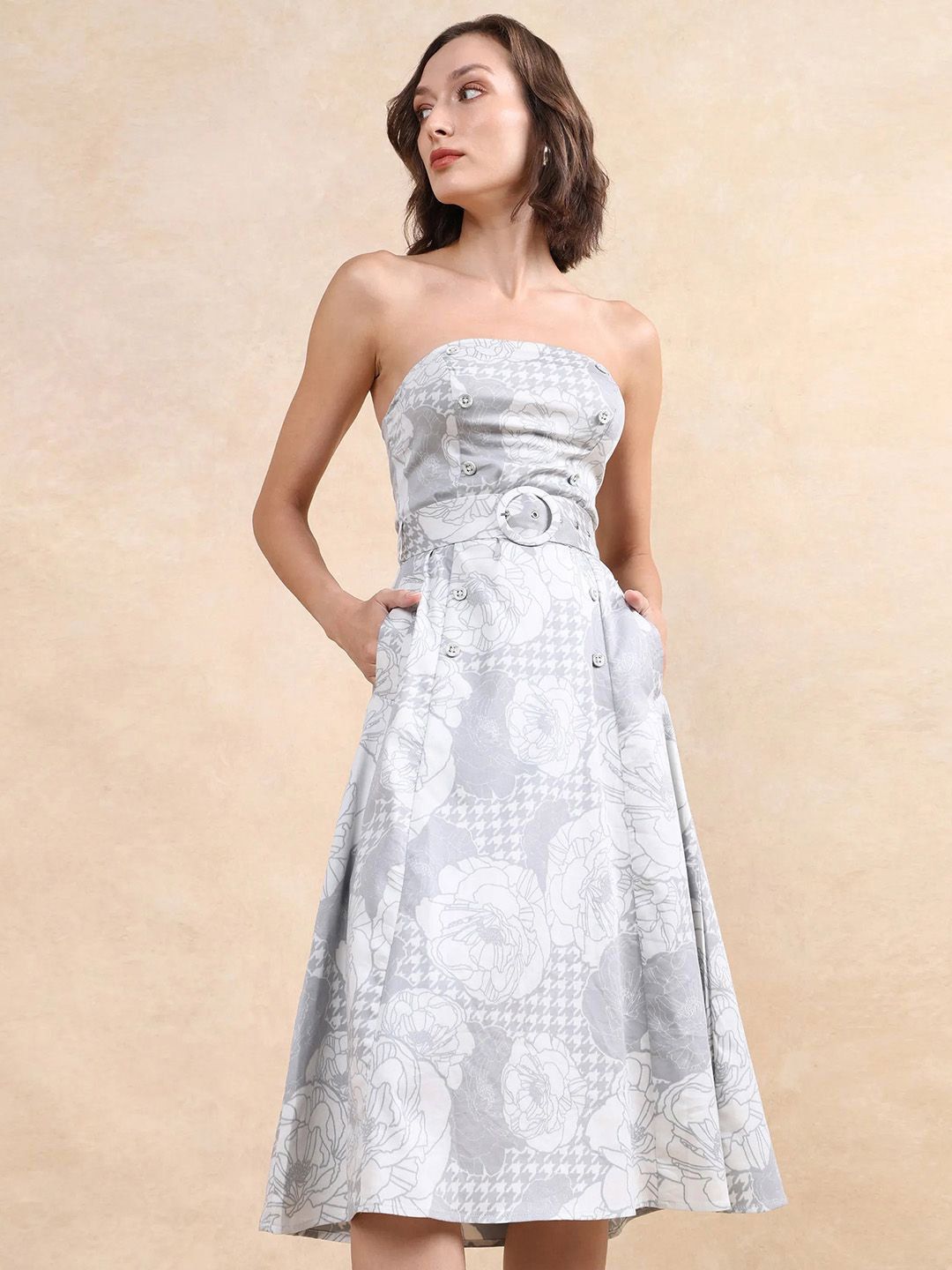 RAREISM Floral Printed Bandeau Midi Dress