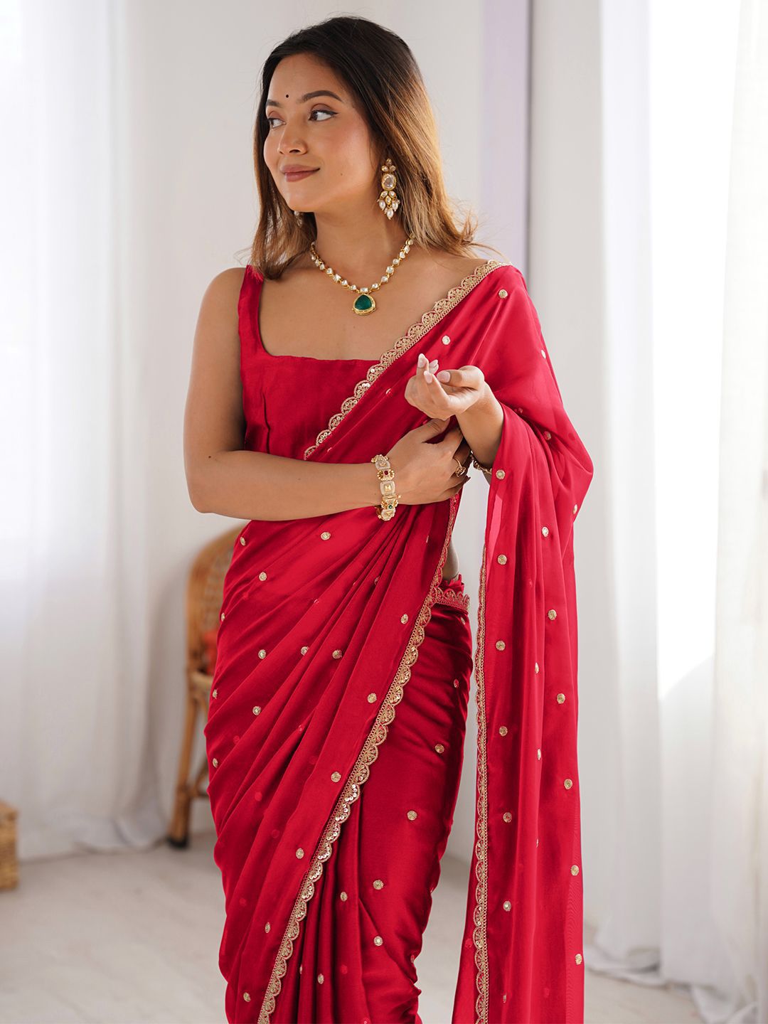Saree mall Embellished Sequinned Floral Pure Georgette Saree
