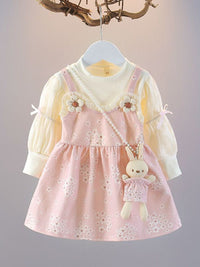 YK Girl Round Neck Applique Pinafore Dress