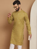 Anouk Men Olive Green Geometric Thread Work Kurta