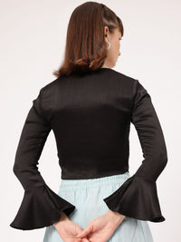 DressBerry Fusion & Finesse Bell Sleeve Textured Front-Slit Crop Top