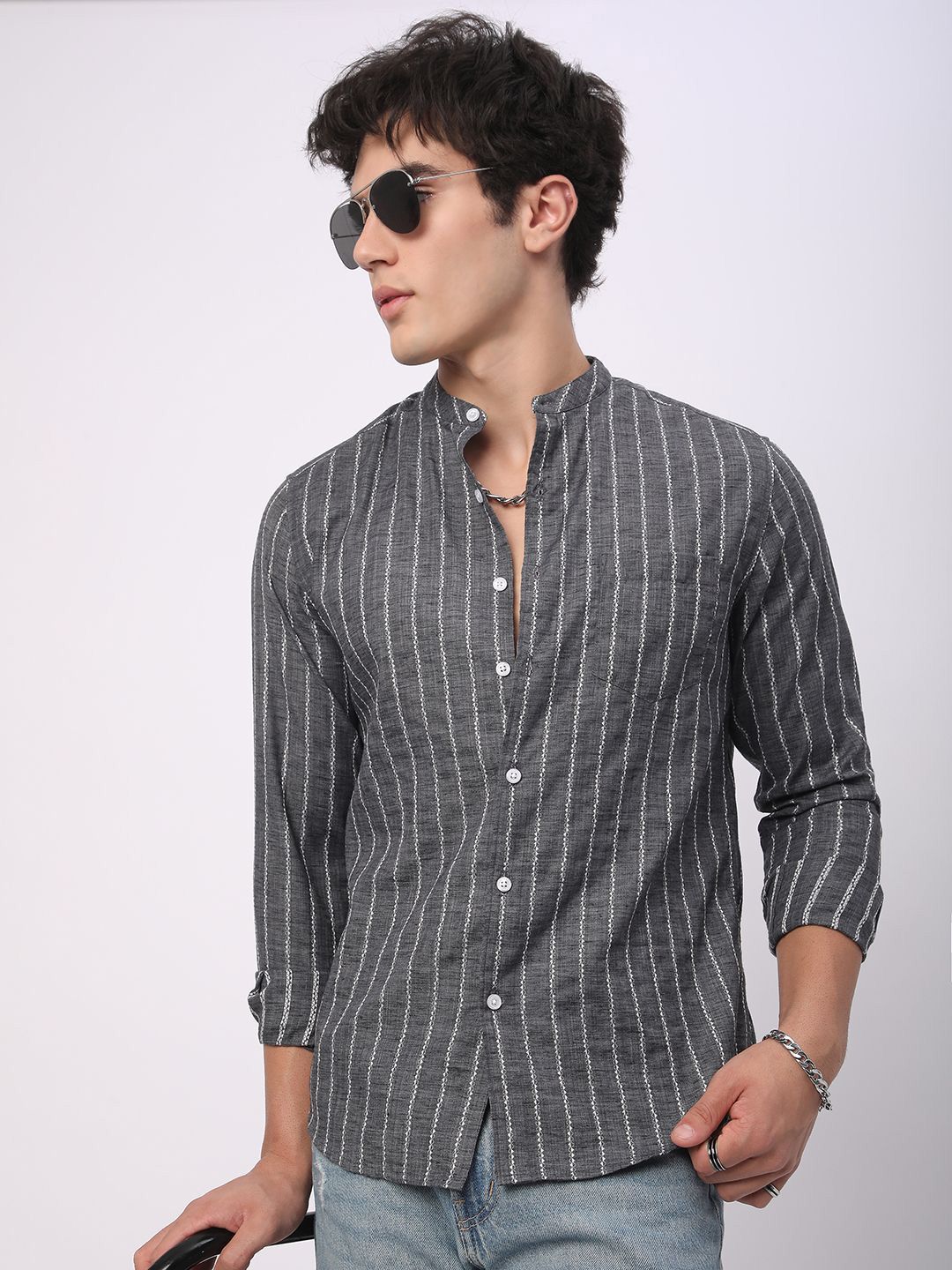VASTRADO Men Classic Slim Fit Opaque Striped Casual Shirt