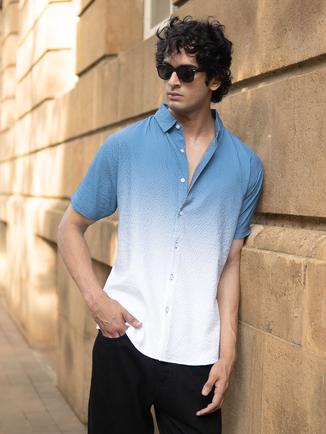 Powerlook Men Dyed Spread Collar Cotton Casual Shirt