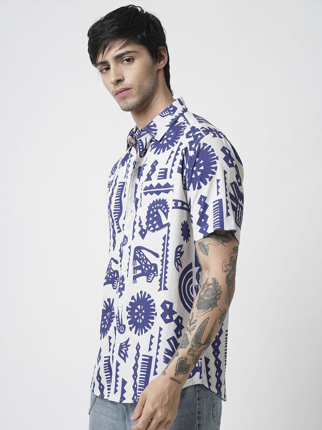 VASTRADO Men Classic Cutaway Collar Abstract Printed Slim Fit Casual Shirt