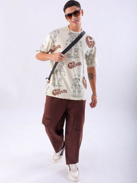 The Indian Garage Co Men Typography Printed Round Neck Cotton Oversized T-shirt