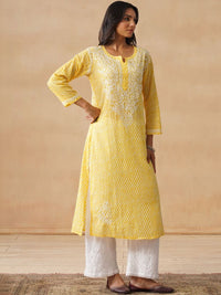Kurta Bercetak Kuning Rumah Wanita Chikankari