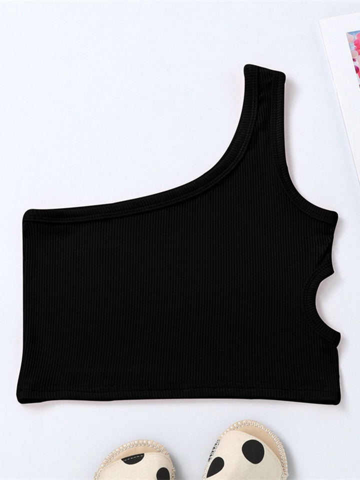 YK Girls Solid One Shoulder Sleeveless Crop Top