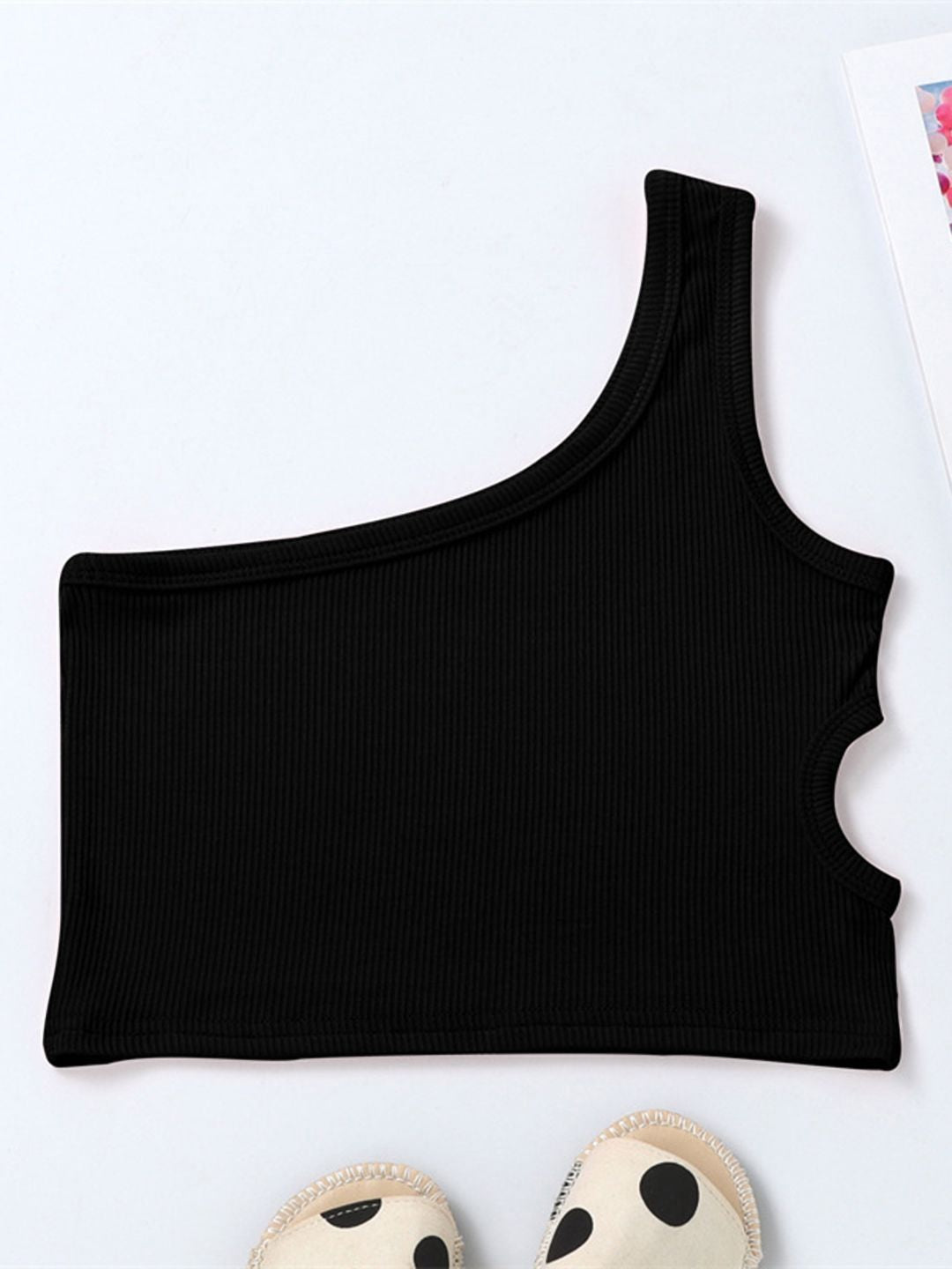 YK Girls Solid One Shoulder Sleeveless Crop Top