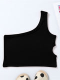 YK Girls Solid One Shoulder Sleeveless Crop Top