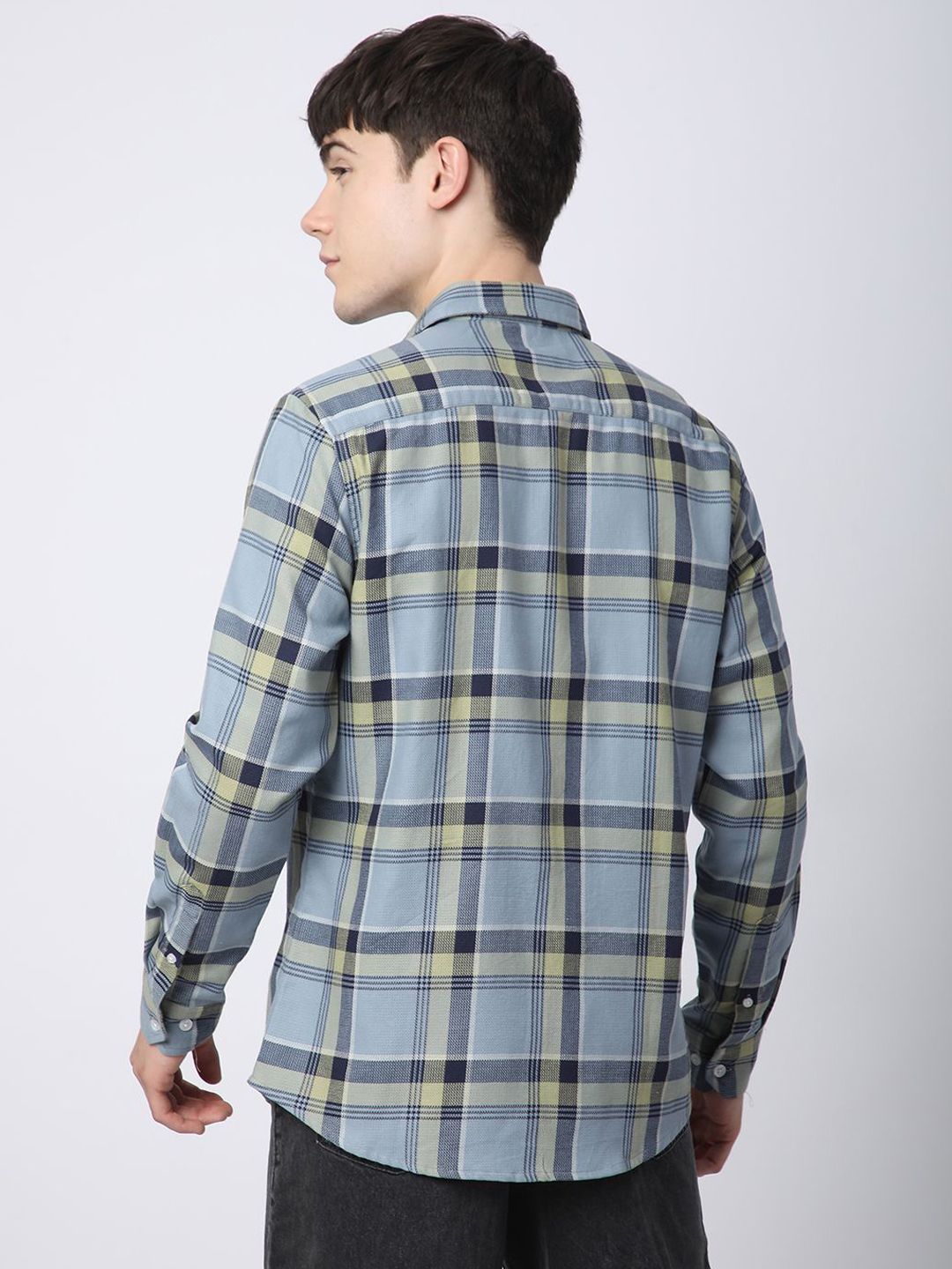 VASTRADO Men Classic Fit Spread Collar Tartan Checked Cotton Casual Shirt