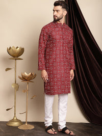 Anouk Maroon & White Ethnic Motifs Printed Kurta With Churidar