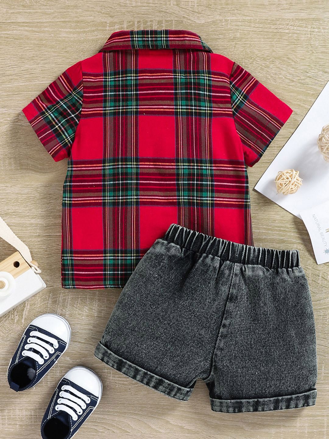 YK Boys Checked Short Sleeves Shirt With Shorts