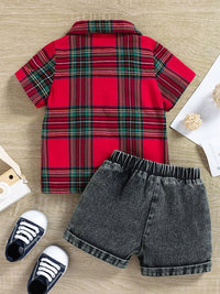 YK Boys Checked Short Sleeves Shirt With Shorts