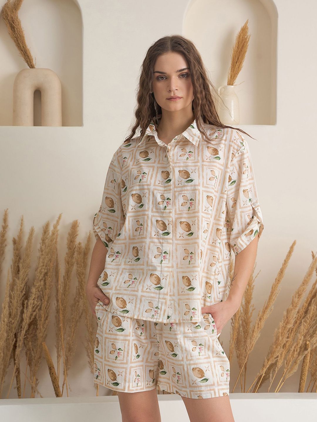 Sanskrutihomes wanita grafik dicetak baju baju kapas tulen saman malam