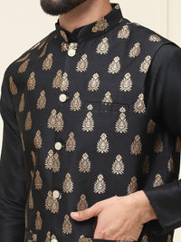 SOJANYA Mandarin Collar Silk Cotton Straight Kurta with Churidar & Nehru jacket