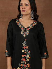 House of Chikankari Women Black Woolen Aari Sulam Set Kurta