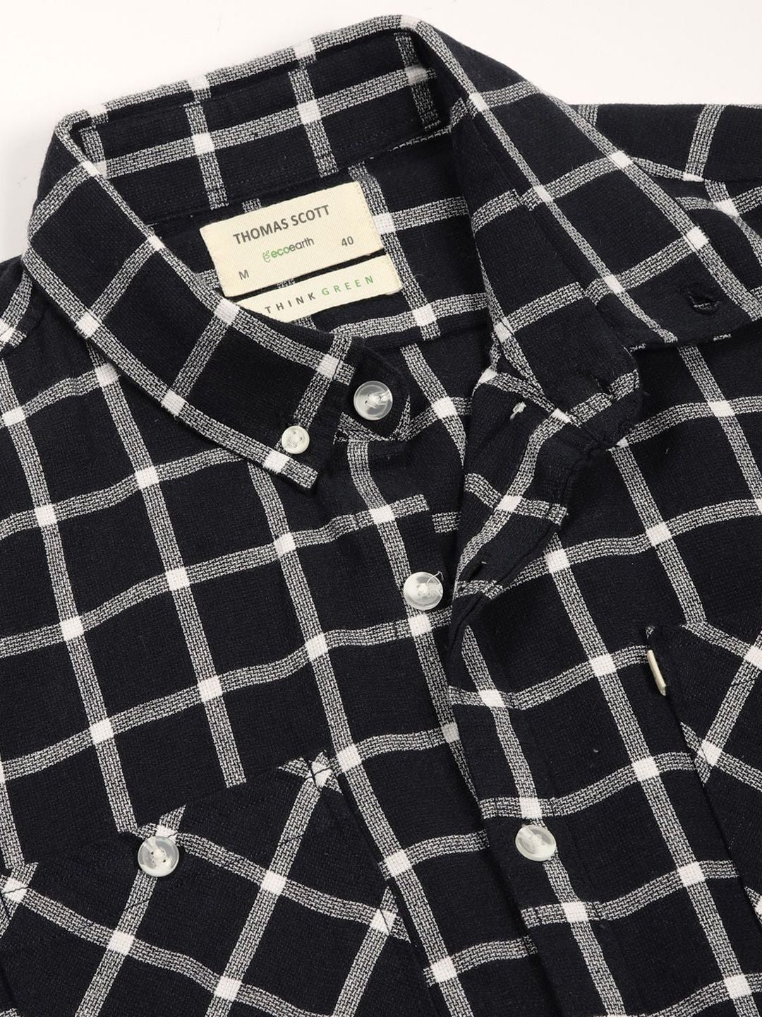 Thomas Scott Men Premium Button-Down Collar Gingham Checked Cotton Slim Fit Casual Shirt