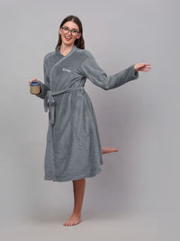 KLOTTHE Grey Woollen Bath Robe With Belt