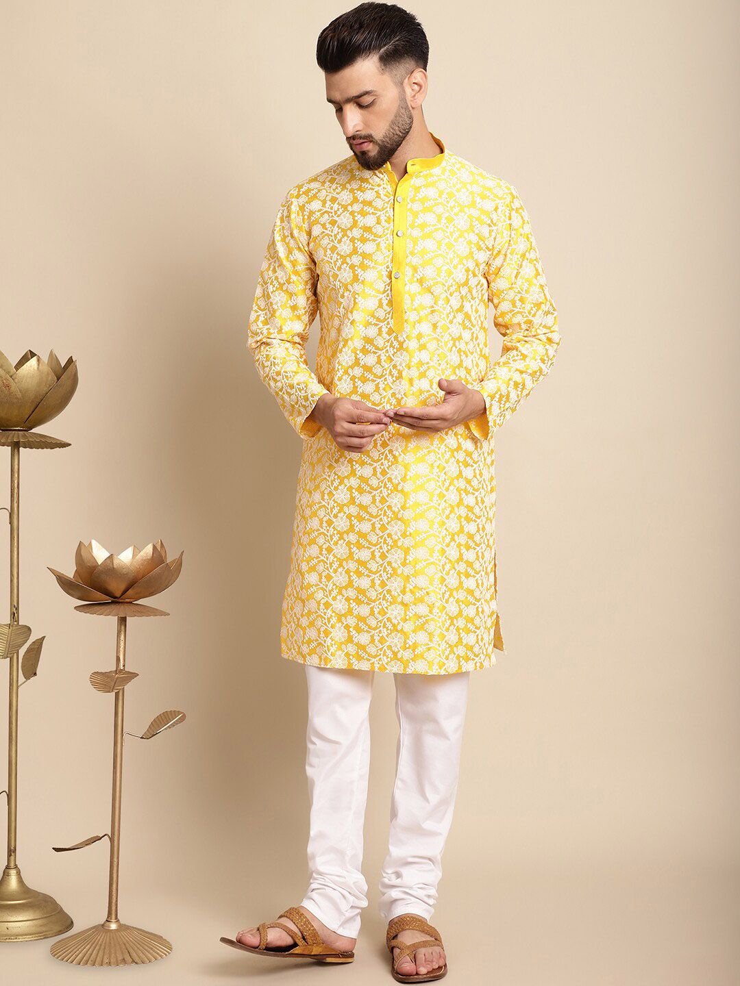 Anouk Floral Embroidered Silk Cotton Kurta With Churidar