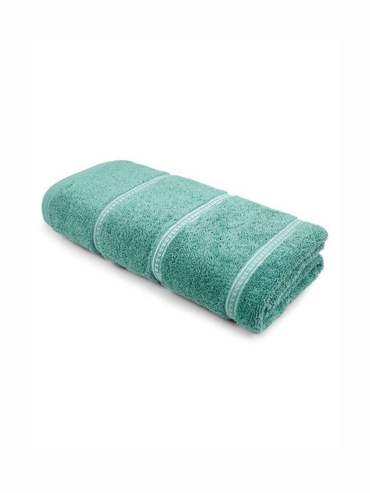 MYTRIDENT Green & White Striped Cotton 450 GSM Bath Towel
