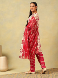 Mamicha Women Printed Regular Thread Work Pure Cotton Kurta with Trousers & With Dupatta