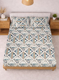 Myntra Elegant Homes Berwarna Krim Geometrik 300 TC Cadar King dengan 2 Sarung Bantal