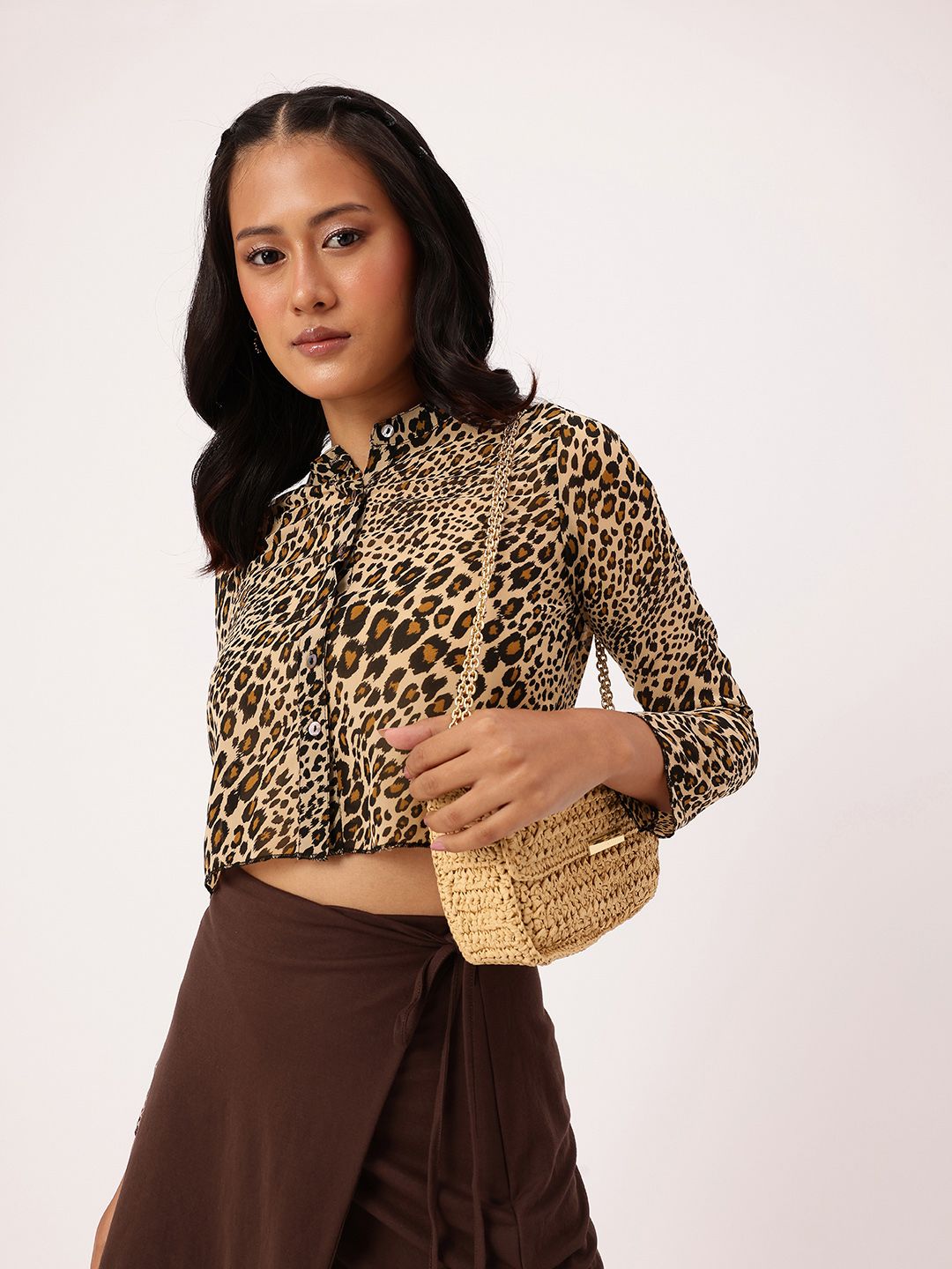 DressBerry Fierce Twist Animal Skin Printed Crop Shirt