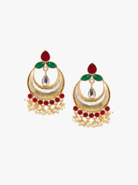 Anouk Gold Plated Cubic Zirconia Studded Crescent Shaped Chandbalis