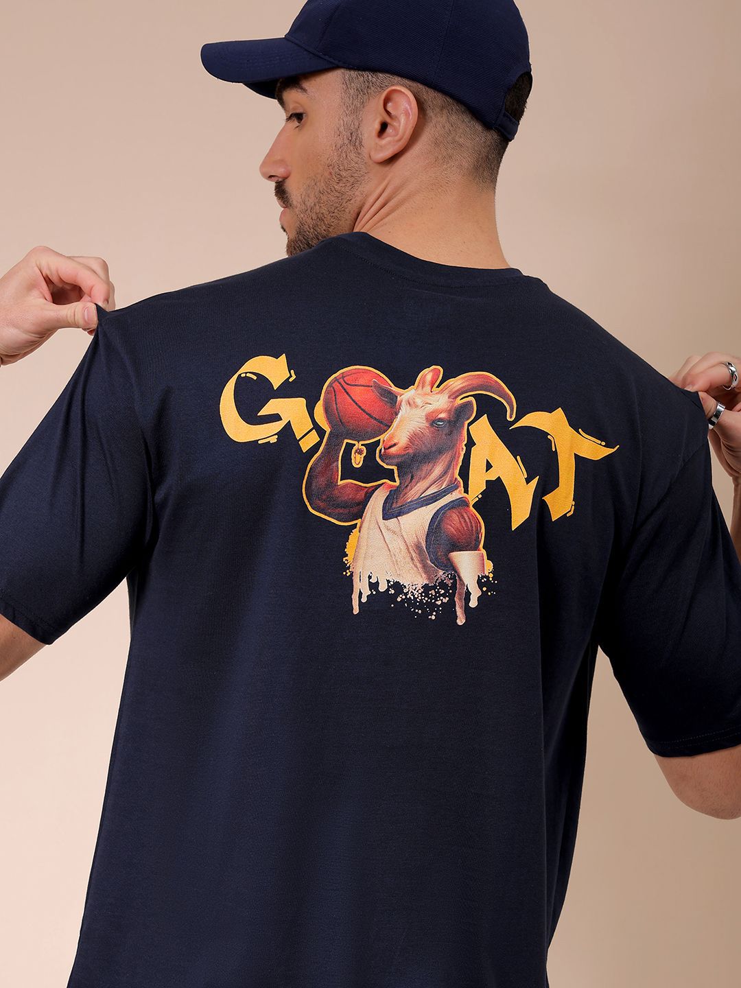 The Indian Garage Co Men Graphic Printed Round Neck Pure Cotton Oversized T-shirt