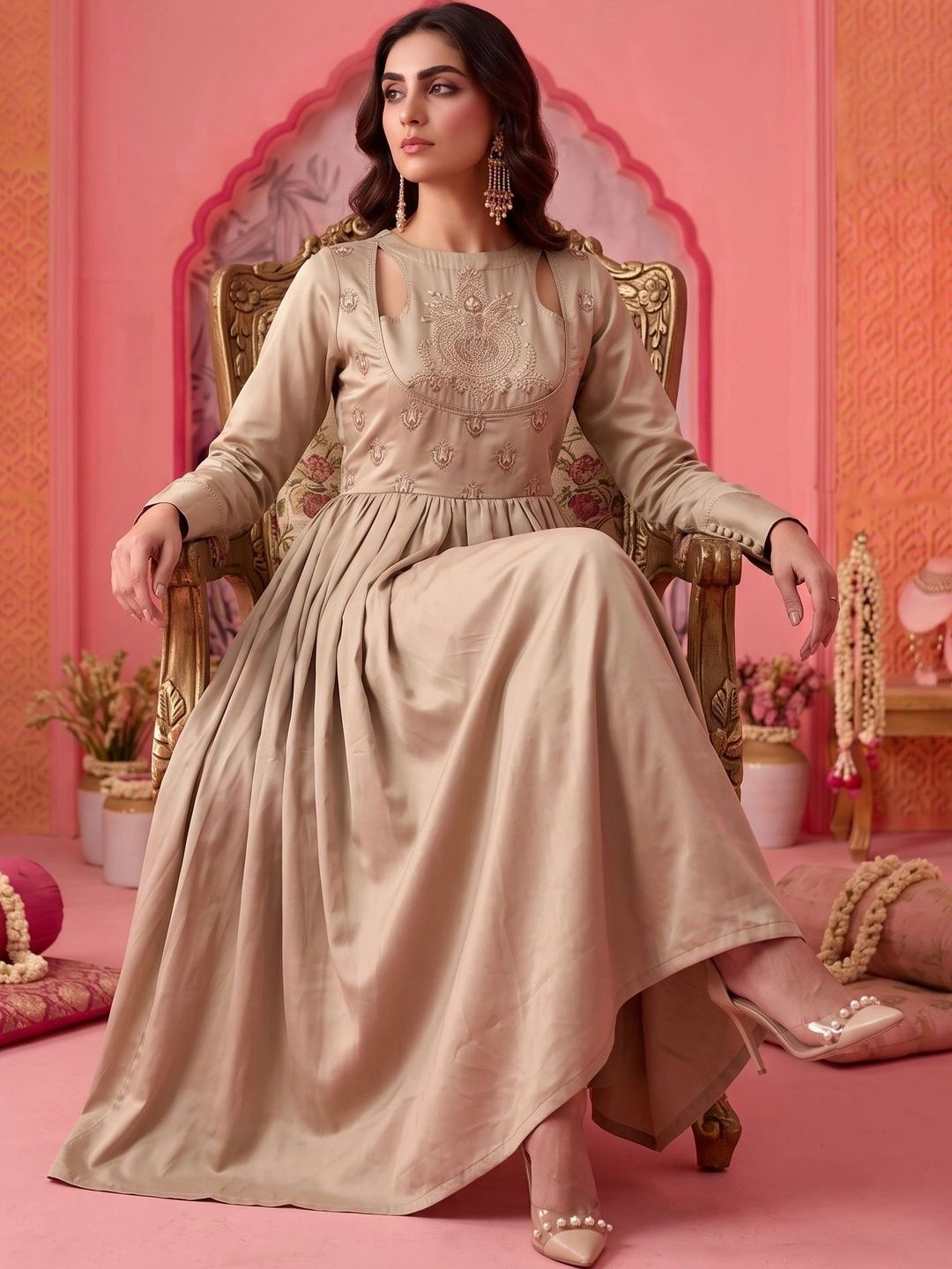 Mamicha Women Ethnic Motifs Embroidered Thread Work Anarkali Kurta