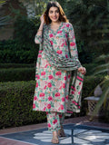 Kalini Wanita Floral Dicetak Kurta Kapas Tulen Biasa Dengan Seluar & Dengan Dupatta