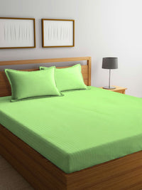 Myntra Elegant Homes Green Striped 300 TC King Bedsheet with 2 Pillow Covers