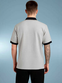 Eszett Classic Textured Self Design Cotton Polo Collar Short Sleeves T-shirt