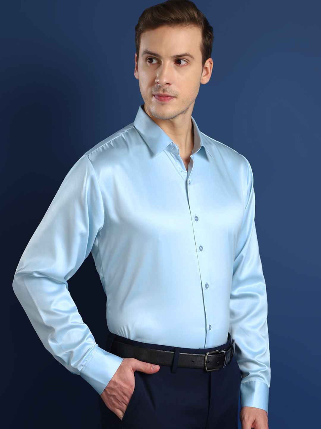 Hancock Men Spread Collar Solid Slim Fit Party Shirt