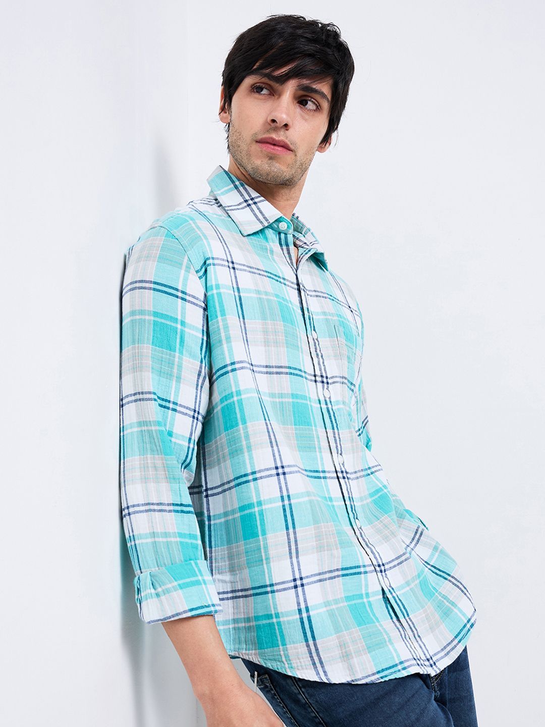 SPYKAR Men Spread Collar Tartan Checked Cotton Casual Shirt