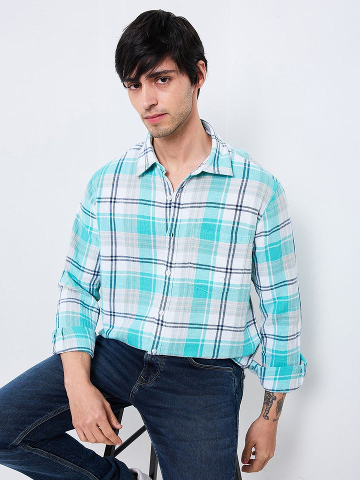 SPYKAR Men Spread Collar Tartan Checked Cotton Casual Shirt