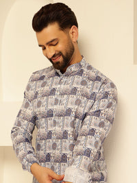 SOJANYA Motif Etnik Printed Mandarin Collar Cotton Straight Kurta