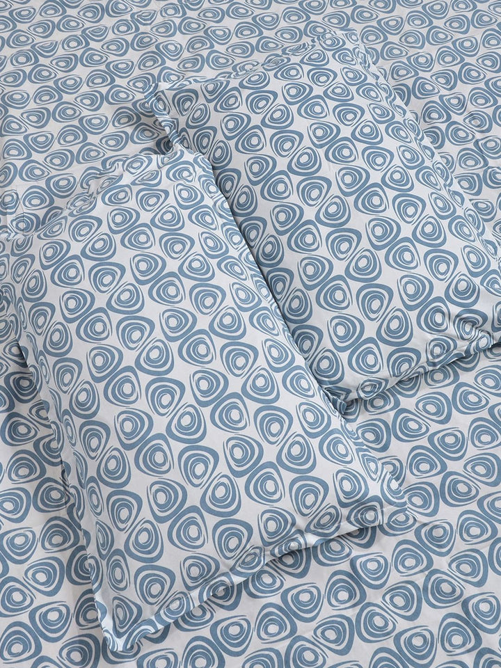 KLOTTHE Blue & White Printed Fitted 300 TC King Double Bedsheet With 2 Pillow Covers
