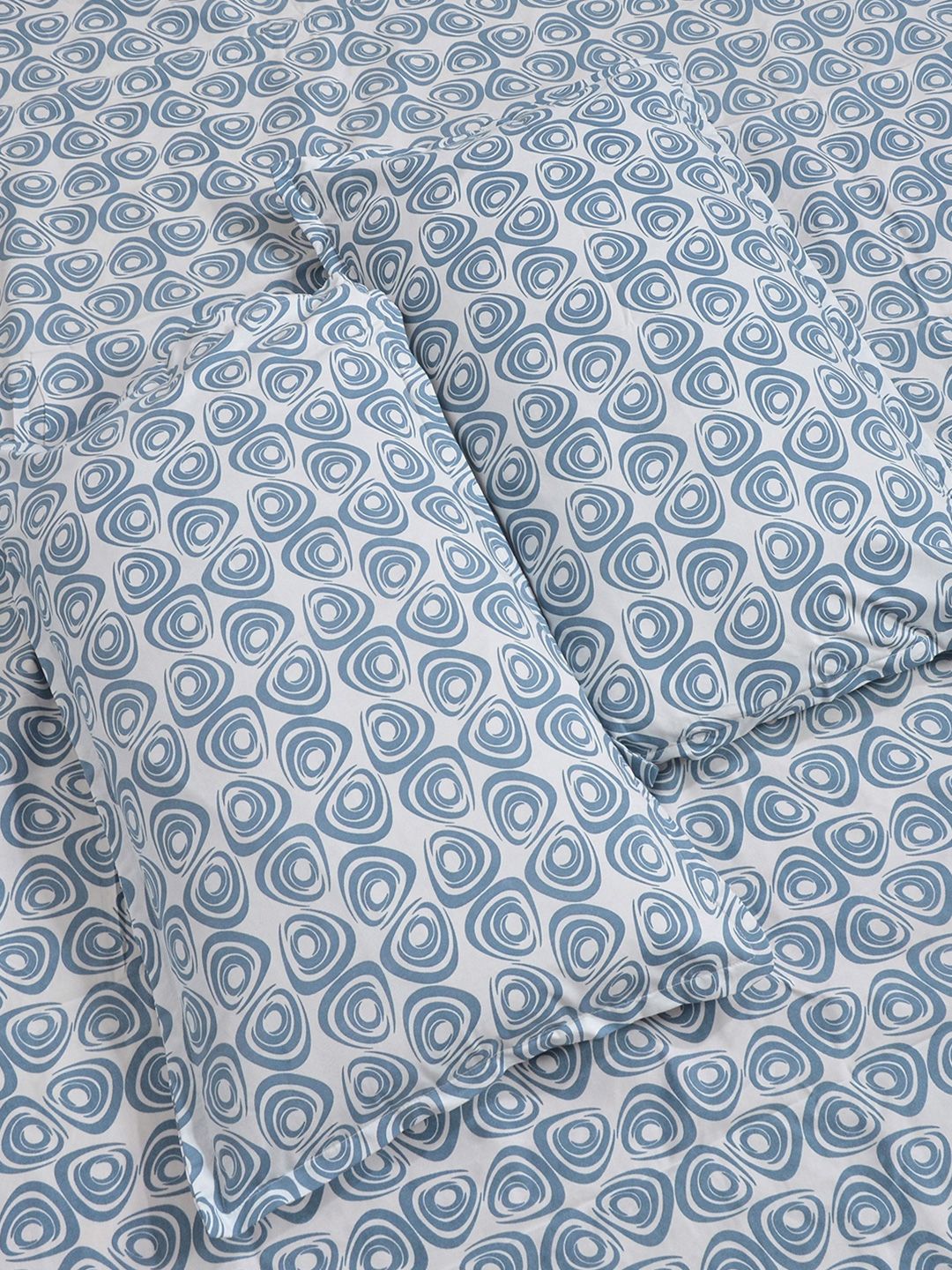 KLOTTHE Blue & White Printed Fitted 300 TC King Double Bedsheet With 2 Pillow Covers