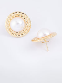 VOGUE PANASH Stainless Steel 18K Gold-Plated Pearls Beaded Circular Shape Studs